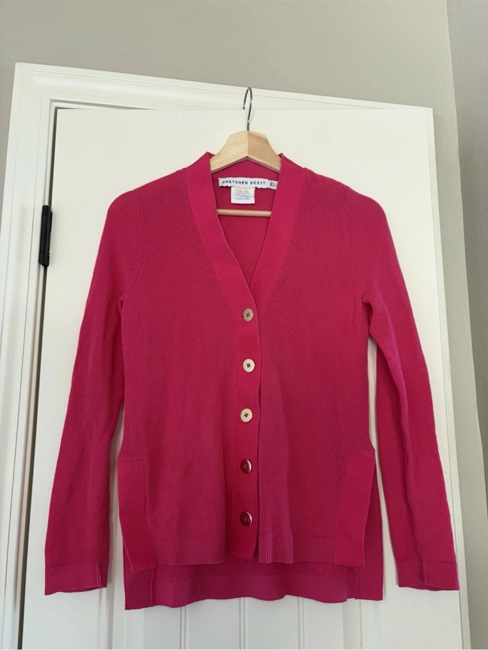 Gretchen Scott Designs Bright Pink V-Neck Button Front Cardigan